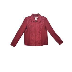 Coldwater Creek Red Leather Suede Knit Zip Front Jacket Womens Petite Small PS